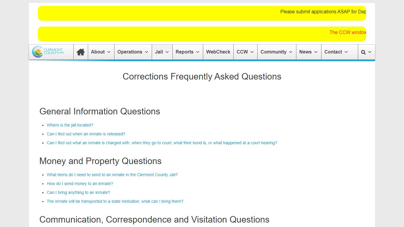 Corrections Frequently Asked Questions | Clermont County Sheriff