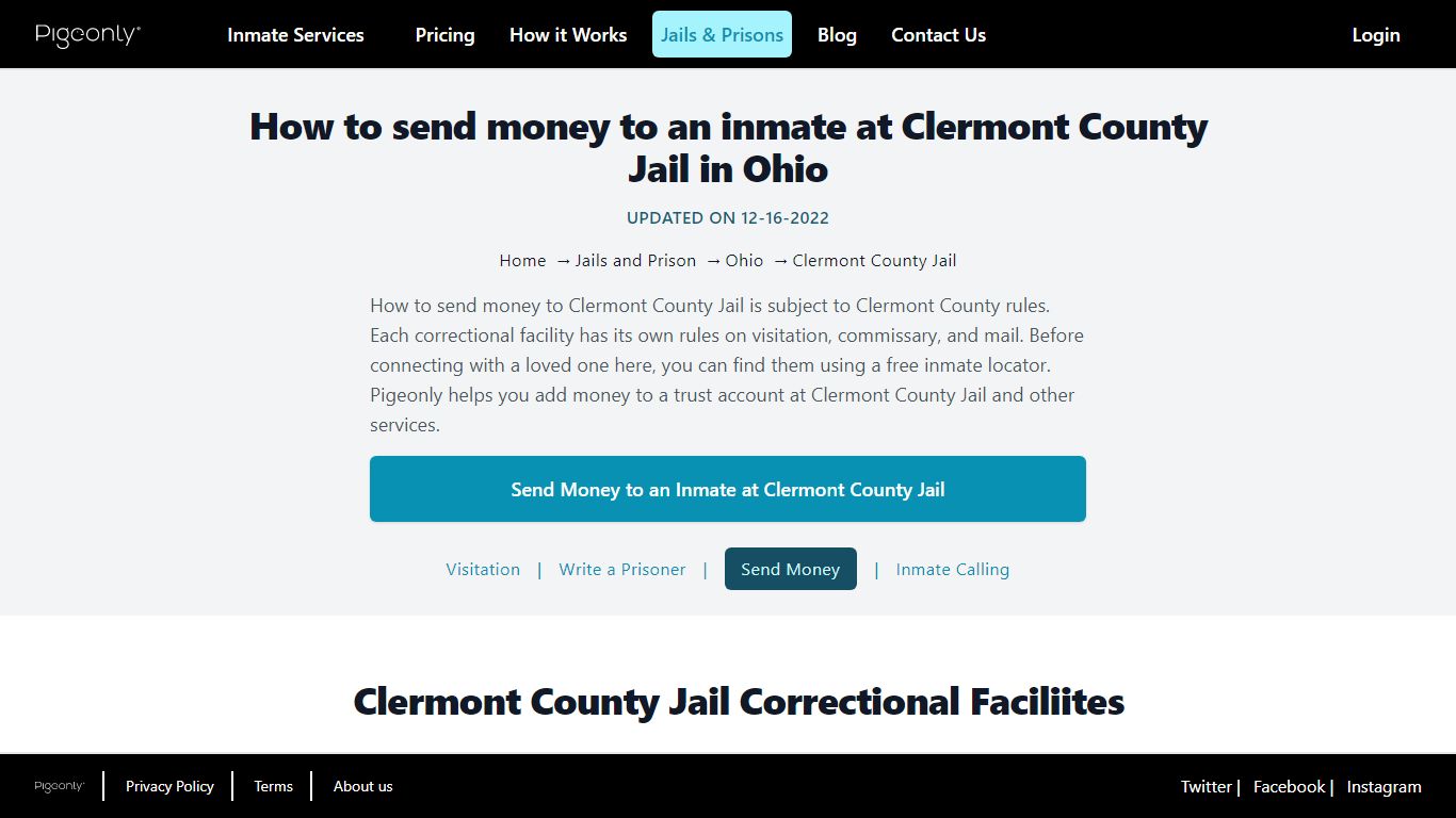 Send Money to Inmate Clermont County Jail, Ohio | Pigeonly